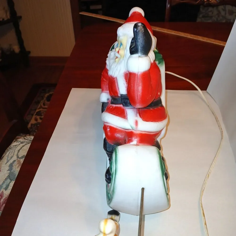 Vtg Empire Santa Sleigh & 2 Reindeer Blow Mold Christmas Light Up Figure 22 inch